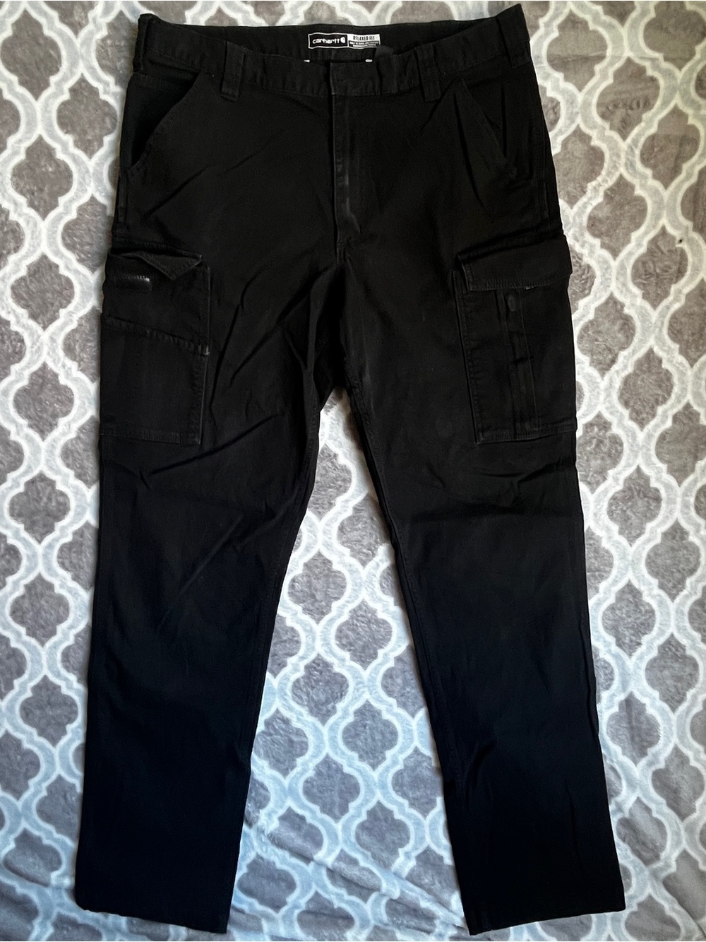 Carhartt Men's Black Size 36x36 Relaxed Fit Cargo Work Canvas Duck Pants
